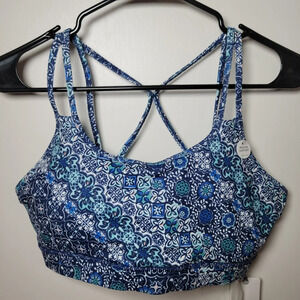 Gaiam Large Medieval Blue Sports Bra | Medium Support | Boho Print | NWT
